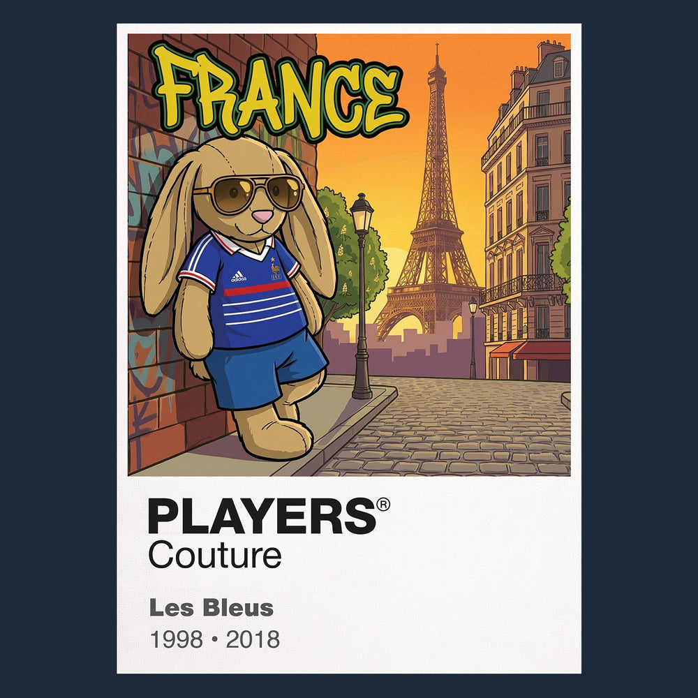 France Football Cool Bunny Men's T-Shirt – France football cool bunny artwork close-up on Navy – Players Couture