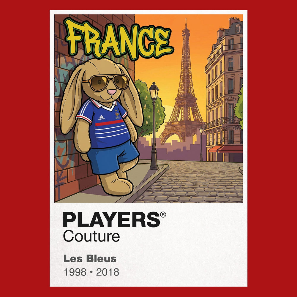 France Football Cool Bunny Men's Hoodie – France football cool bunny artwork close-up on Red – Players Couture