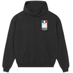 France Monopoly Card hoodie – close-up of white France Monopoly Card lettering and Players Couture logo on the chest