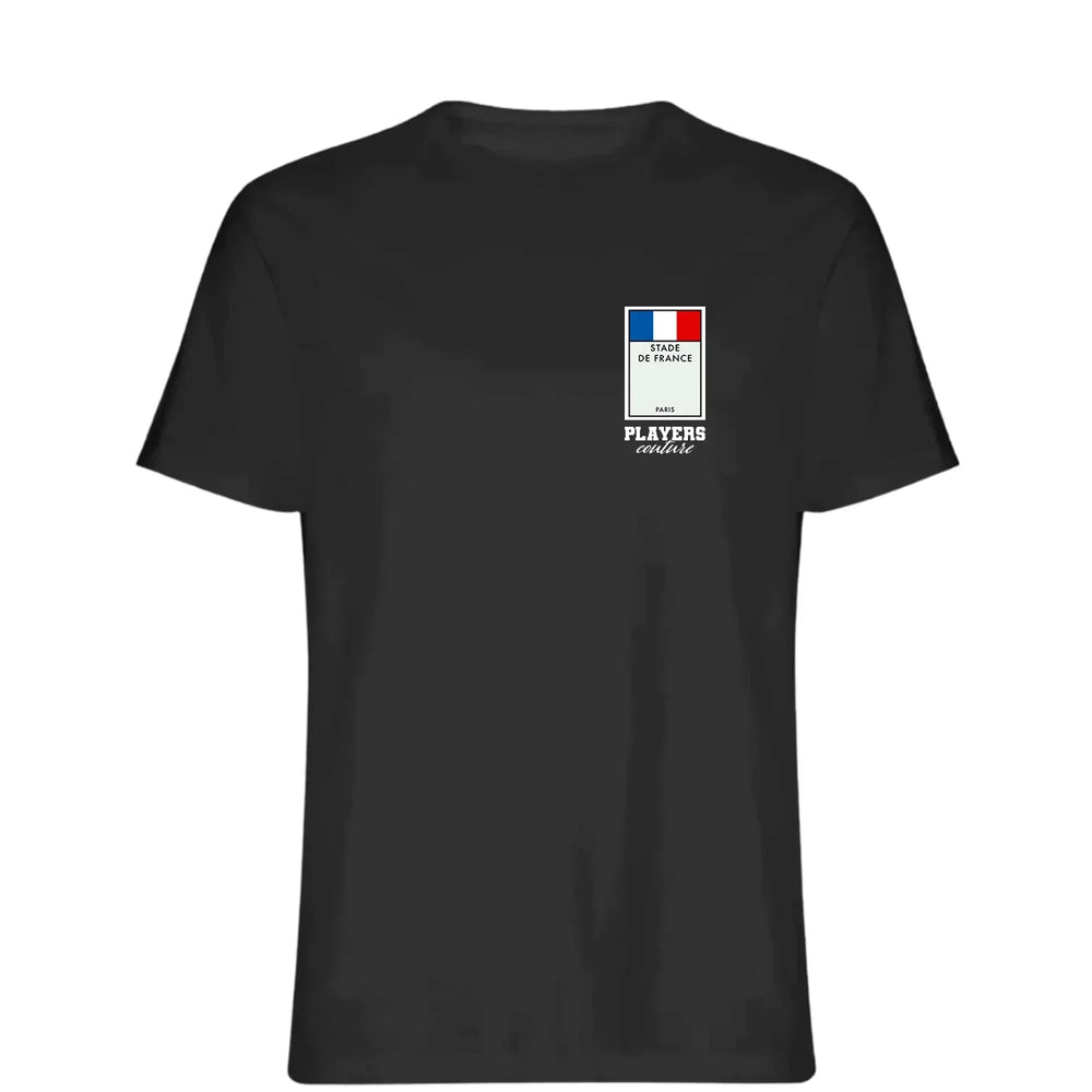 France Monopoly Card t-shirt – grey men's t-shirt with black France Monopoly Card letters and Players Couture logo on the