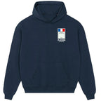 France Monopoly Card hoodie – red men's hoodie with white France Monopoly Card letters and Players Couture logo on the chest