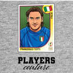 Francesco Totti World Cup Sticker Men's T-Shirt – grey close-up detail shot of the Francesco Totti World Cup Players Couture