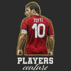 Francesco Totti Badge Men's T-Shirt – black close-up detail shot of the Francesco Totti Players Couture logo design