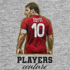 Francesco Totti Badge Men's T-Shirt – grey close-up detail shot of the Francesco Totti Players Couture logo design