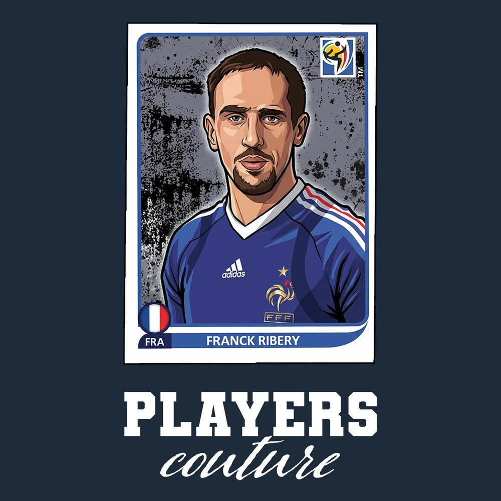 Franck Ribery World Cup Sticker Men's T-Shirt – navy close-up detail shot of the Franck Ribery World Cup Players Couture