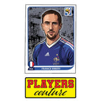 Franck Ribery World Cup Sticker Men's T-Shirt – close-up detail shot of the Franck Ribery World Cup Players Couture logo