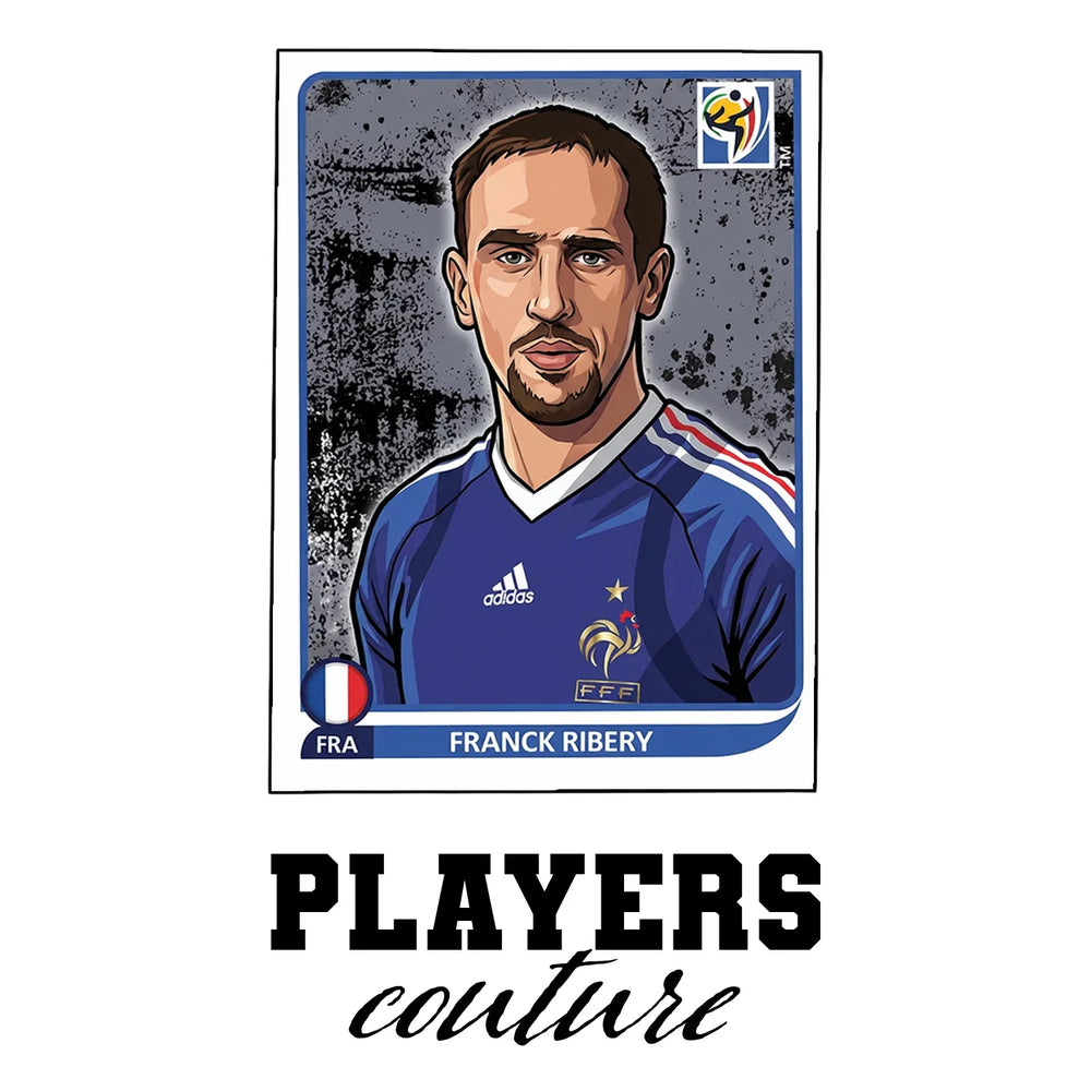 Franck Ribery World Cup Sticker Men's T-Shirt – white close-up detail shot of the Franck Ribery Players Couture logo design