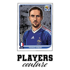 Franck Ribery World Cup Sticker Men's T-Shirt – white close-up detail shot of the Franck Ribery Players Couture logo design