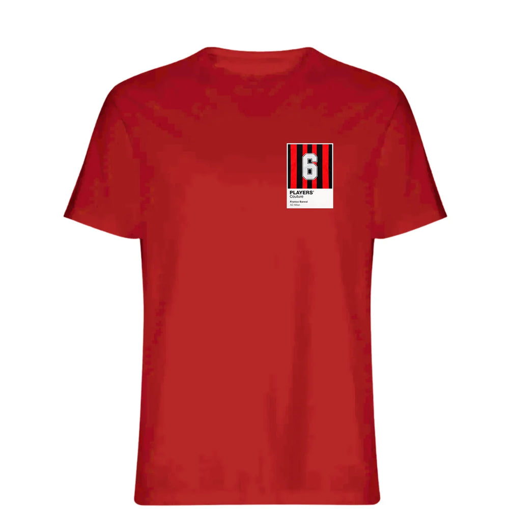 Franco Baresi 6 Football t-shirt – red men's t-shirt featuring the Franco Baresi 6 Football Players Couture logo