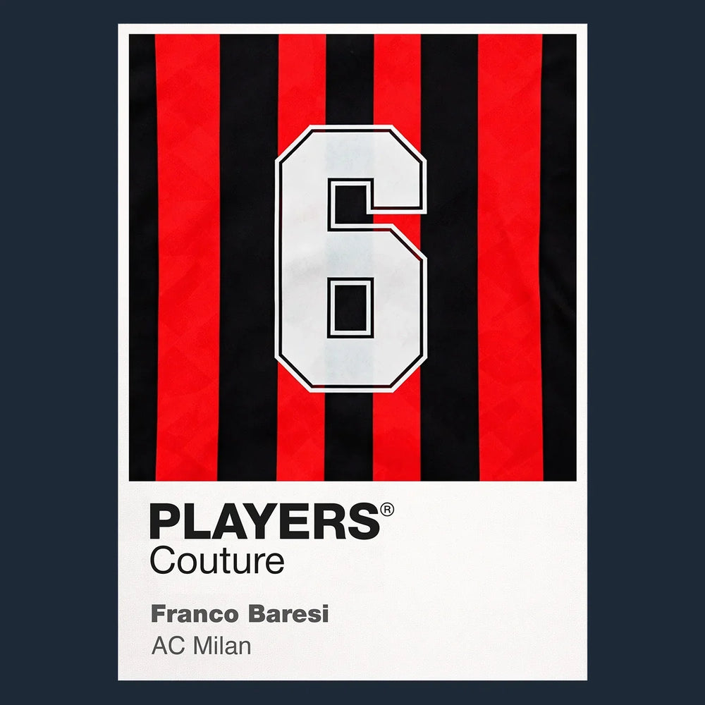 Franco Baresi 6 Football Shirt Frame Men's Hoodie – navy close-up detail shot of the Franco Baresi 6 Football Players
