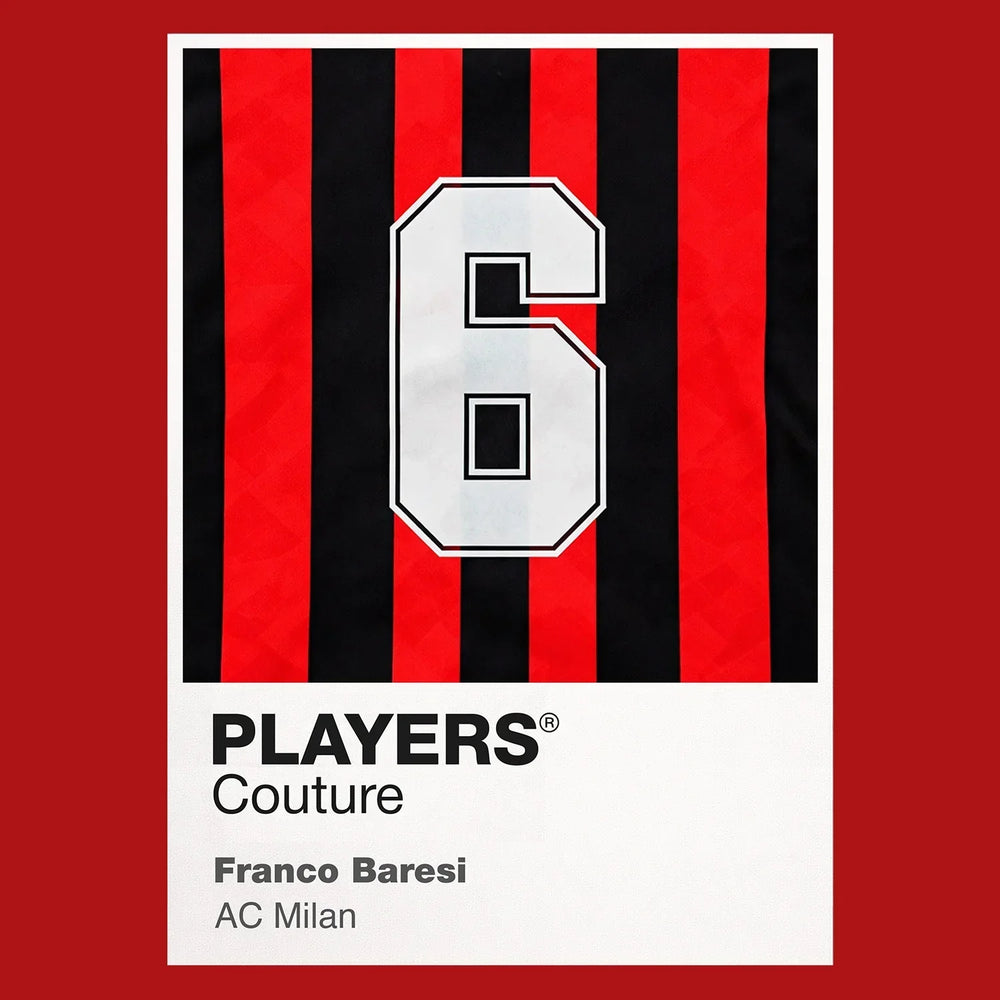 Franco Baresi 6 Football Shirt Frame Men's Hoodie – red close-up detail shot of the Franco Baresi 6 Football Players Couture