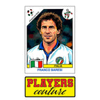 Franco Baresi World Cup Sticker Men's T-Shirt – close-up detail shot of the Franco Baresi World Cup Players Couture logo
