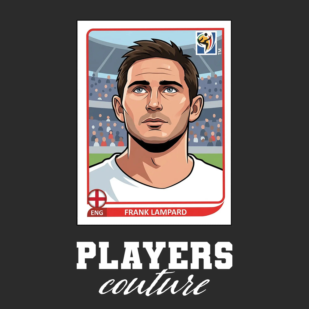 Frank Lampard World Cup Sticker Men's T-Shirt – black close-up detail shot of the Frank Lampard World Cup Players Couture