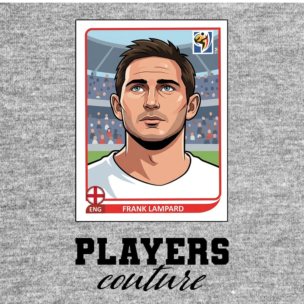 Frank Lampard World Cup Sticker Men's T-Shirt – grey close-up detail shot of the Frank Lampard World Cup Players Couture
