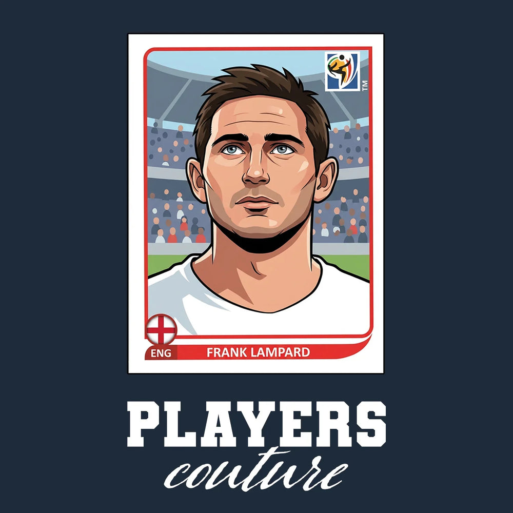 Frank Lampard World Cup Sticker Men's T-Shirt – navy close-up detail shot of the Frank Lampard World Cup Players Couture