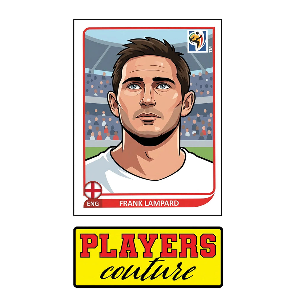 Frank Lampard World Cup Sticker Men's T-Shirt – close-up detail shot of the Frank Lampard World Cup Players Couture logo