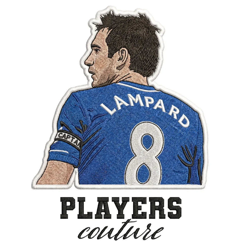 Frank Lampard Badge Men's T-Shirt – white close-up detail shot of the Frank Lampard Players Couture logo design