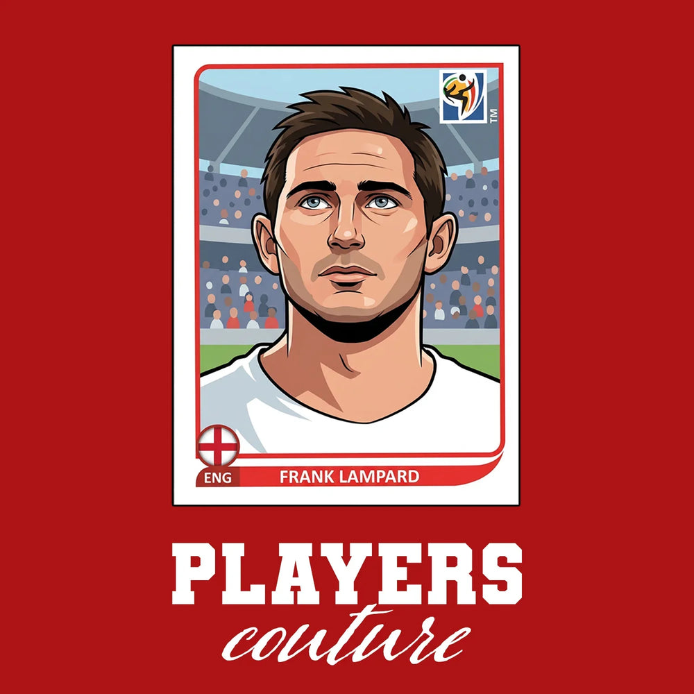 Frank Lampard World Cup Sticker Men's T-Shirt – red close-up detail shot of the Frank Lampard World Cup Players Couture logo