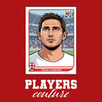 Frank Lampard World Cup Sticker Men's T-Shirt – red close-up detail shot of the Frank Lampard World Cup Players Couture logo