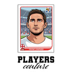 Frank Lampard World Cup Sticker Men's T-Shirt – white close-up detail shot of the Frank Lampard Players Couture logo design