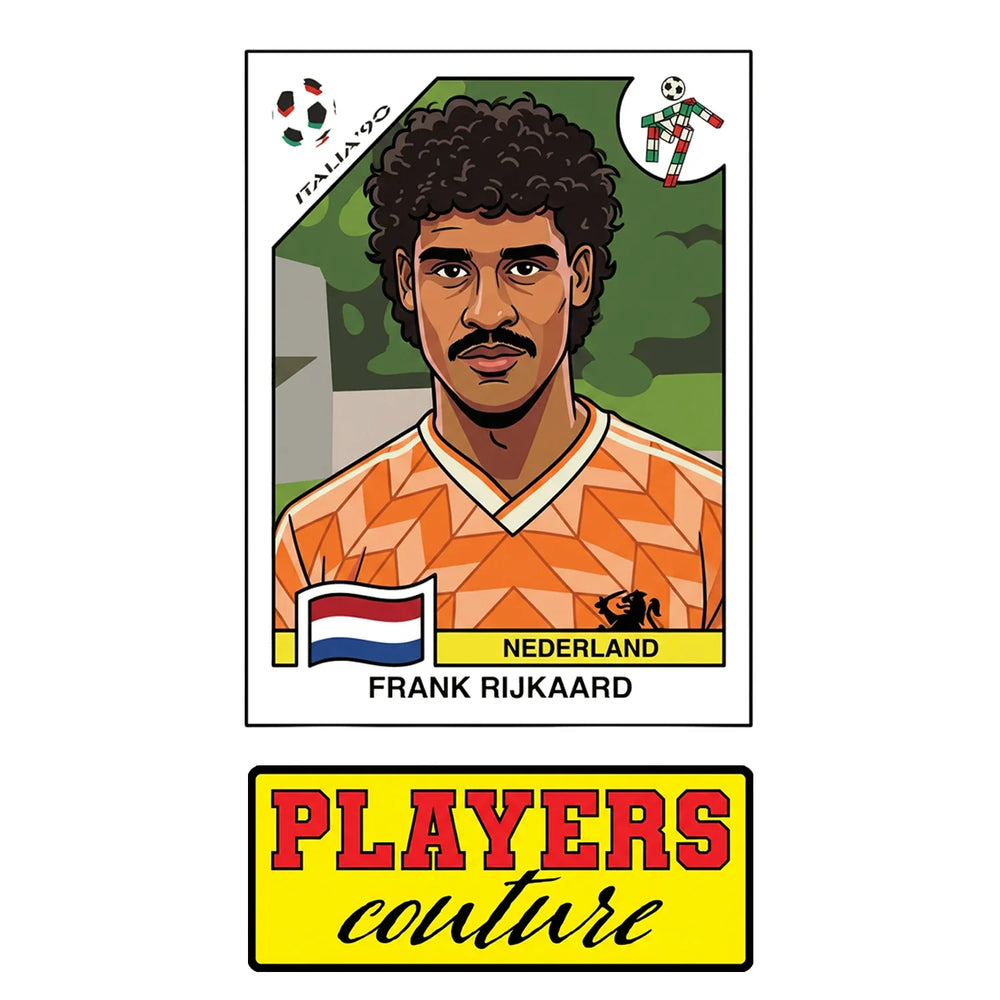 Frank Rijkaard World Cup Sticker Men's T-Shirt – close-up detail shot of the Frank Rijkaard World Cup Players Couture logo