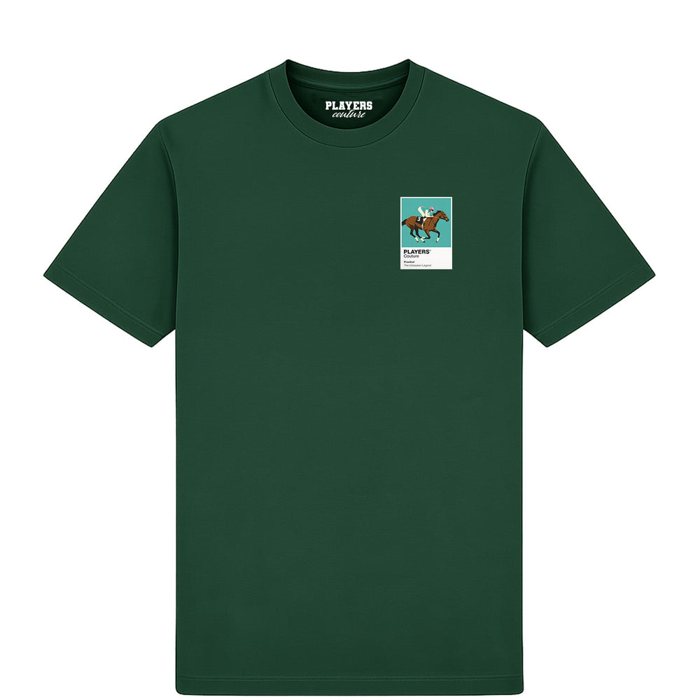 Frankel horse racing T-shirt – mens forest green tshirt view