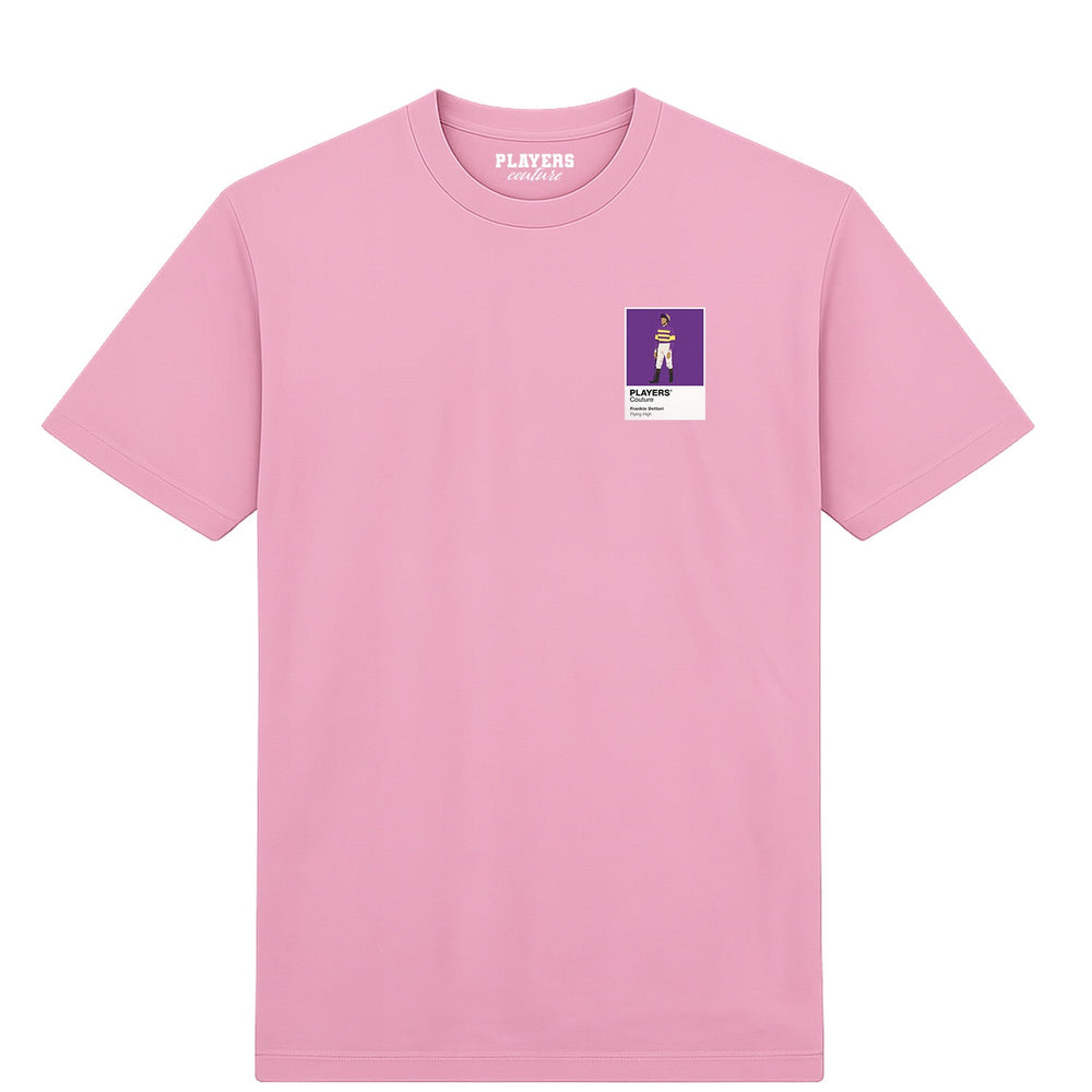 Frankie Dettori horse racing T-shirt – mens pink tshirt view