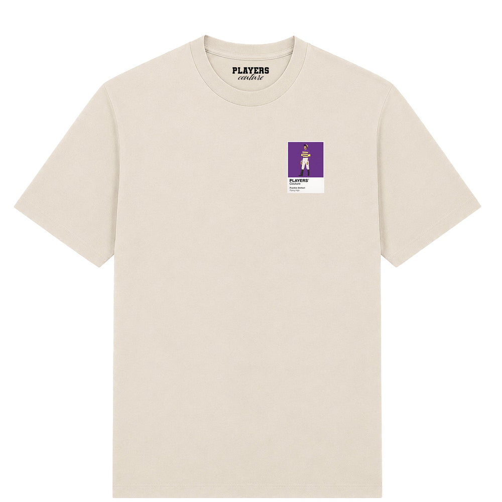 Frankie Dettori horse racing T-shirt – mens stone tshirt view