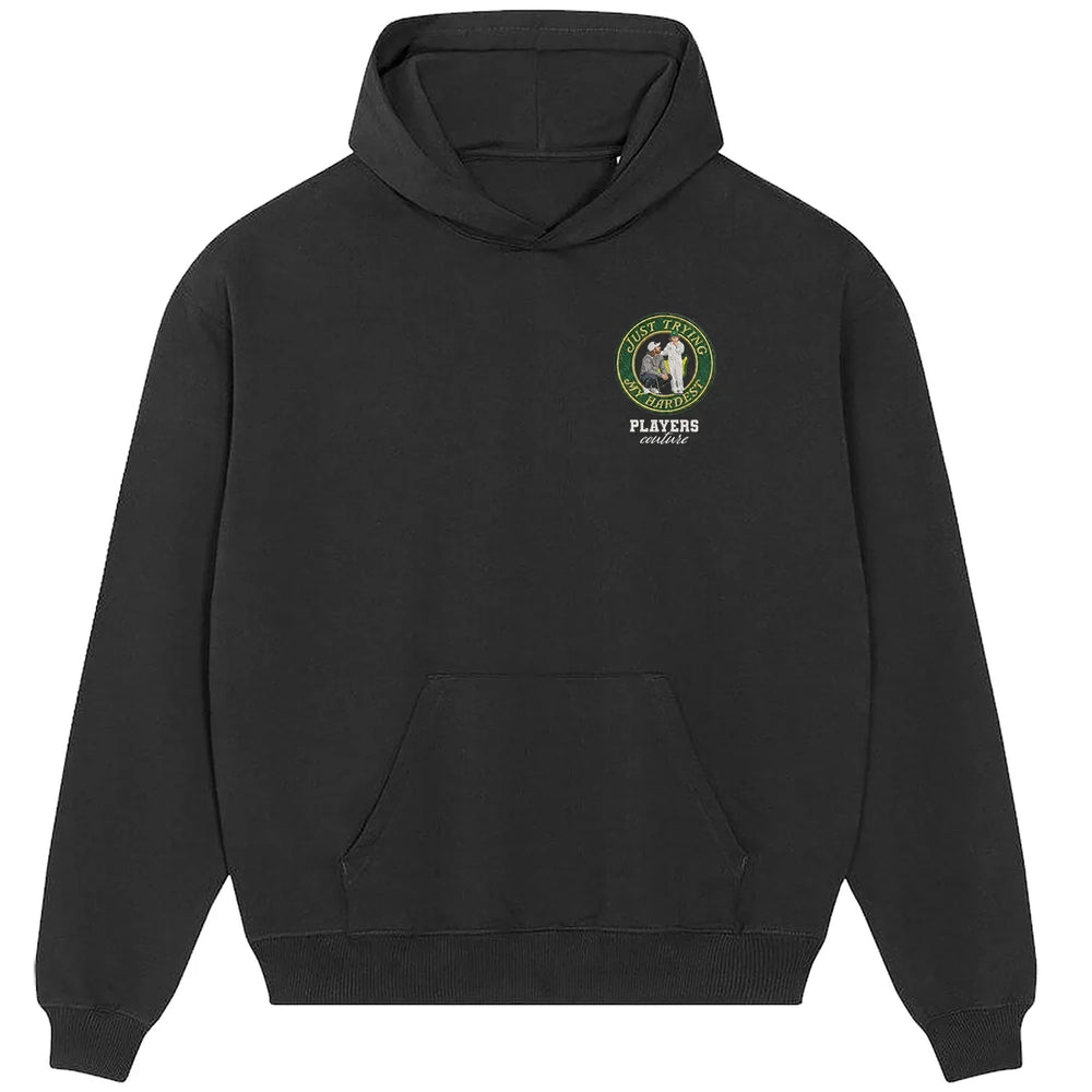 Frankie Fleetwood Just Trying My Hardest hoodie – white men's hoodie featuring the Frankie Fleetwood Just Trying My Hardest