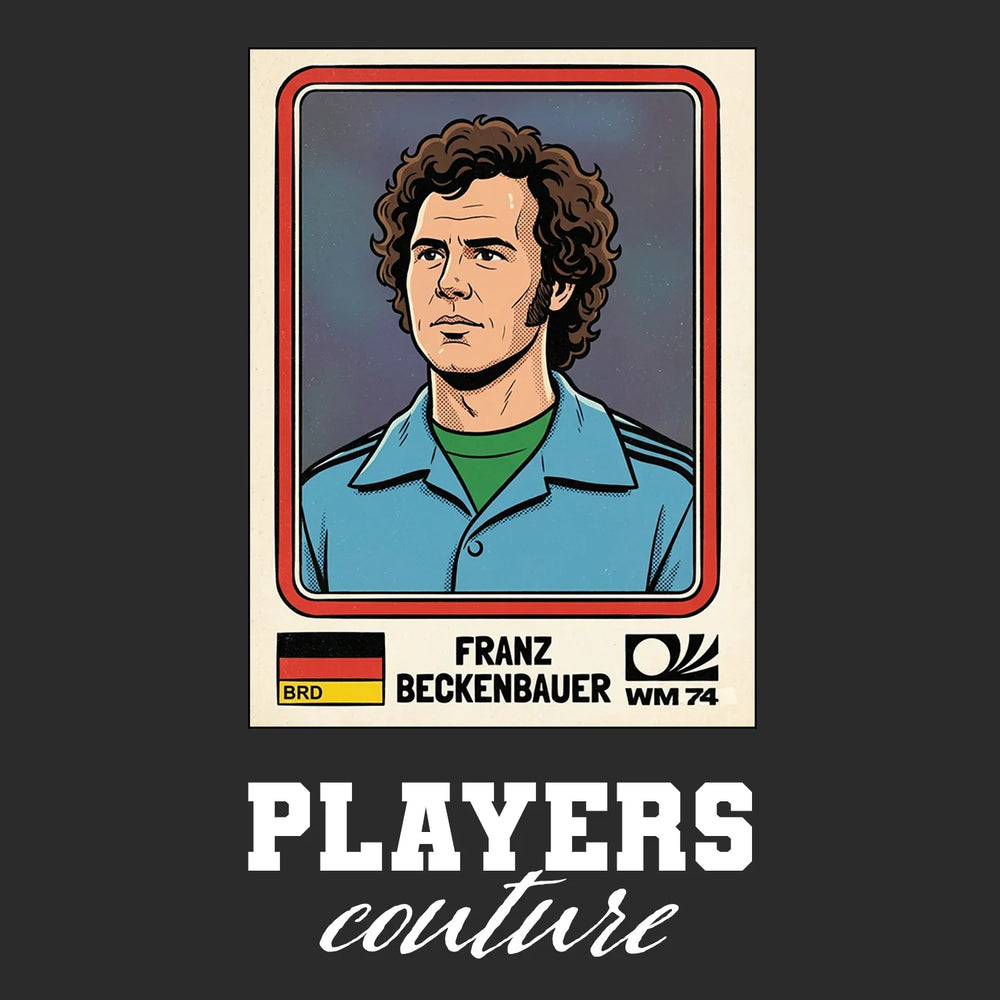 Franz Beckenbauer World Cup Sticker Men's T-Shirt – black close-up detail shot of the Franz Beckenbauer World Cup Players