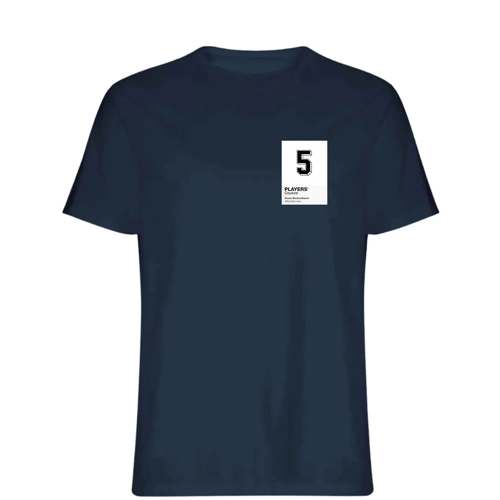 Franz Beckenbauer 5 Football t-shirt – navy men's t-shirt featuring the Franz Beckenbauer 5 Football Players Couture logo