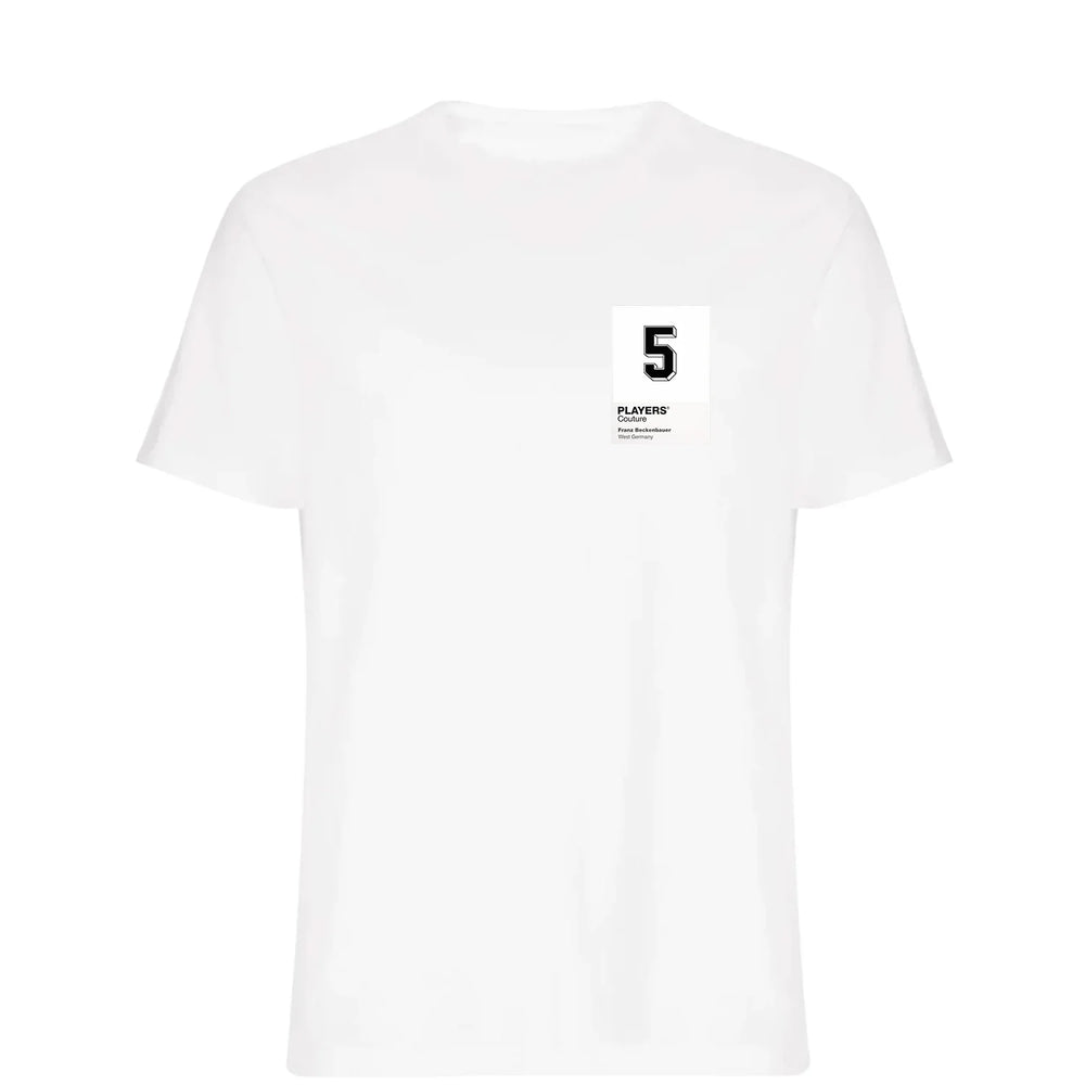 Franz Beckenbauer 5 Football t-shirt – white men's t-shirt featuring the Franz Beckenbauer 5 Football Players Couture logo