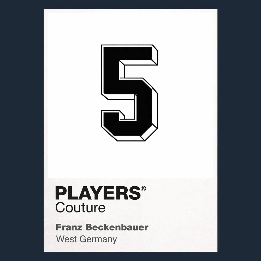 Franz Beckenbauer 5 Football Shirt Frame Men's Hoodie – navy close-up detail shot of the Franz Beckenbauer Players Couture