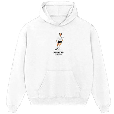 Franz Beckenbauer hoodie – white men's hoodie with black Franz Beckenbauer letters and Players Couture logo on the chest
