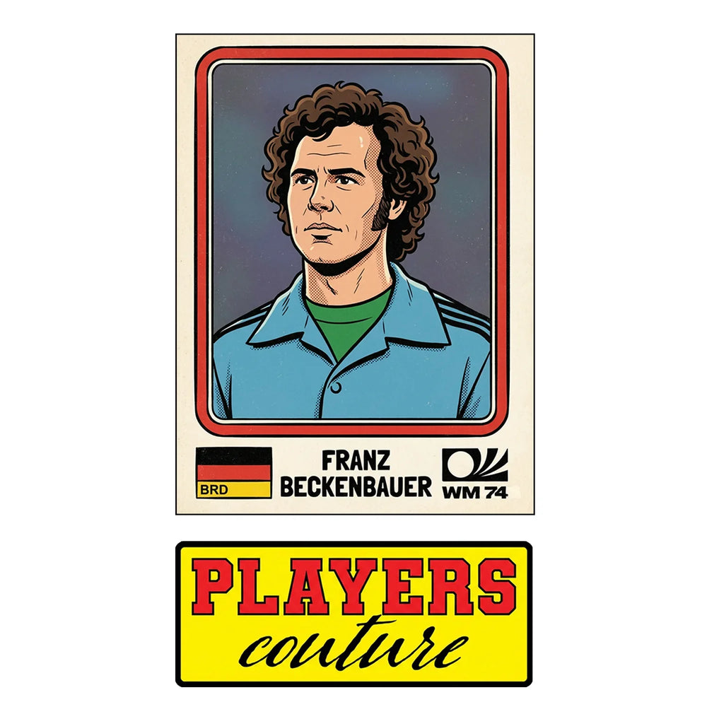 Franz Beckenbauer World Cup Sticker Men's T-Shirt – close-up detail shot of the Franz Beckenbauer World Cup Players Couture