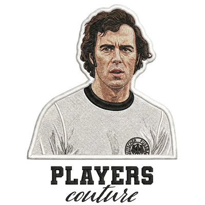 Franz Beckenbauer Badge Men's T-Shirt – white close-up detail shot of the Franz Beckenbauer Players Couture logo design