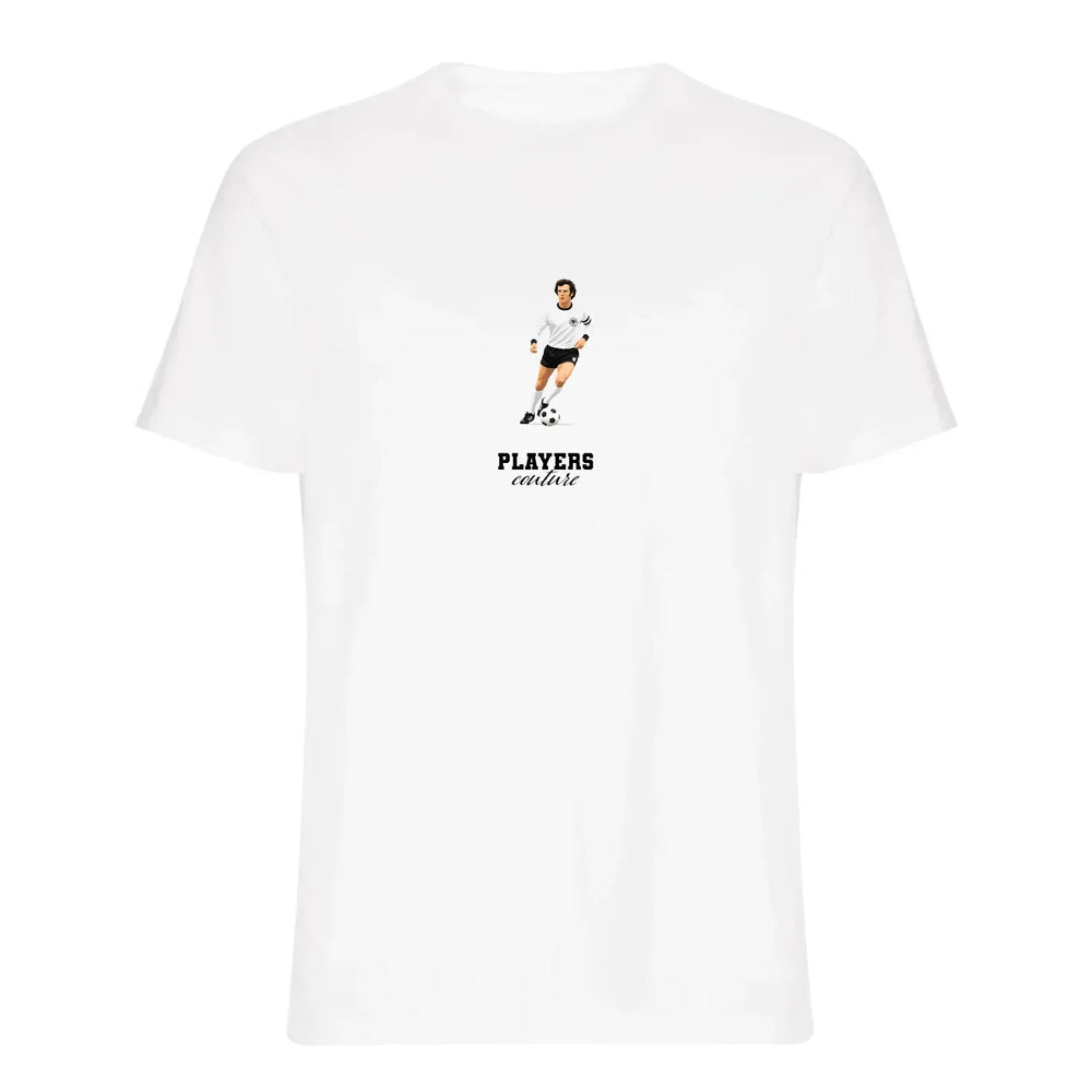 Franz Beckenbauer Icon t-shirt – white men's t-shirt with black Franz Beckenbauer Icon letters and Players Couture logo on
