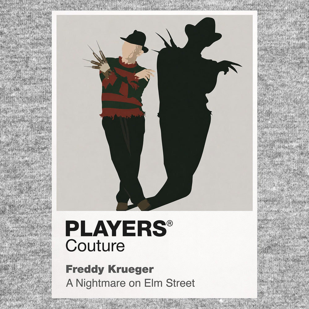 Freddy Krueger Freddy's fedora, striped jumper and bladed glove cutting across the boundary between dream and waking life Icon Frame artwork in grey