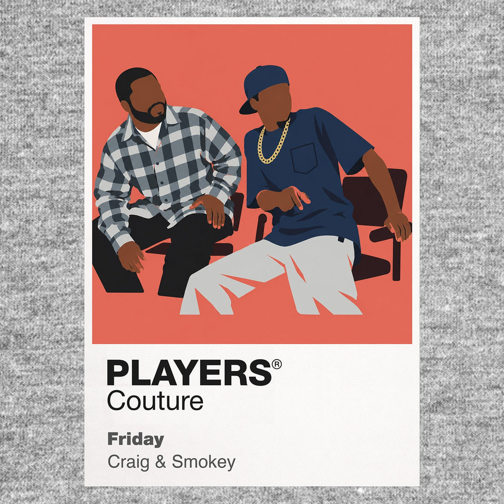 Friday Craig and Smokey sitting on the South Central porch watching an eventful Friday unfold Icon Frame artwork in grey