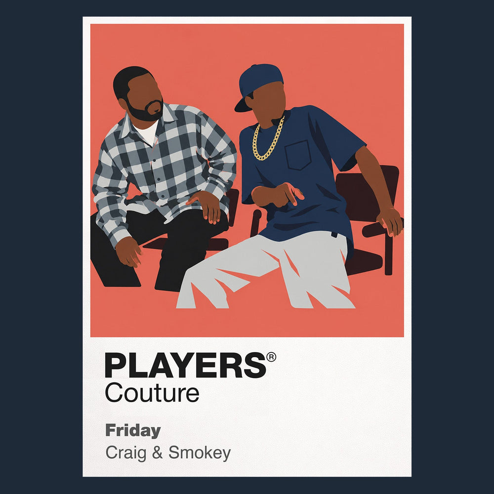 Friday Craig and Smokey sitting on the South Central porch watching an eventful Friday unfold Icon Frame artwork in navy