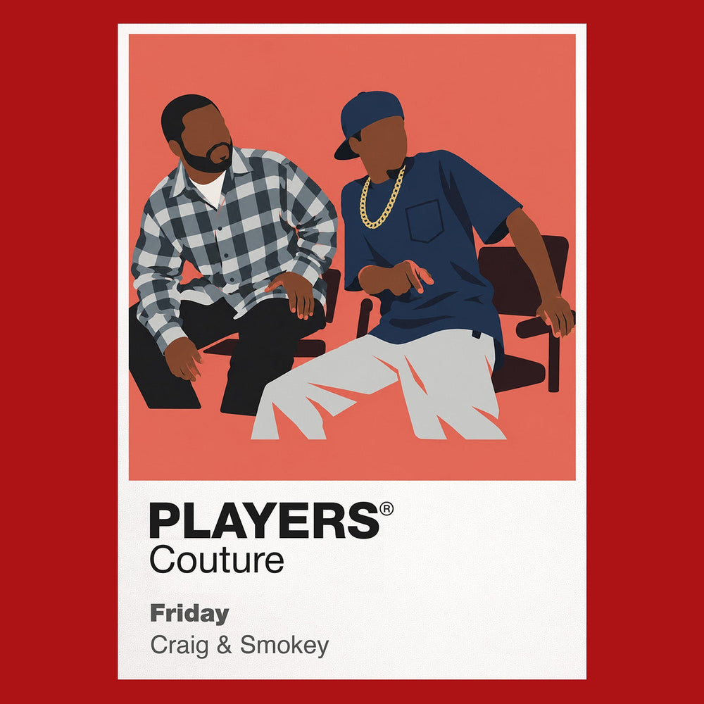 Friday Craig and Smokey sitting on the South Central porch watching an eventful Friday unfold Icon Frame artwork in red