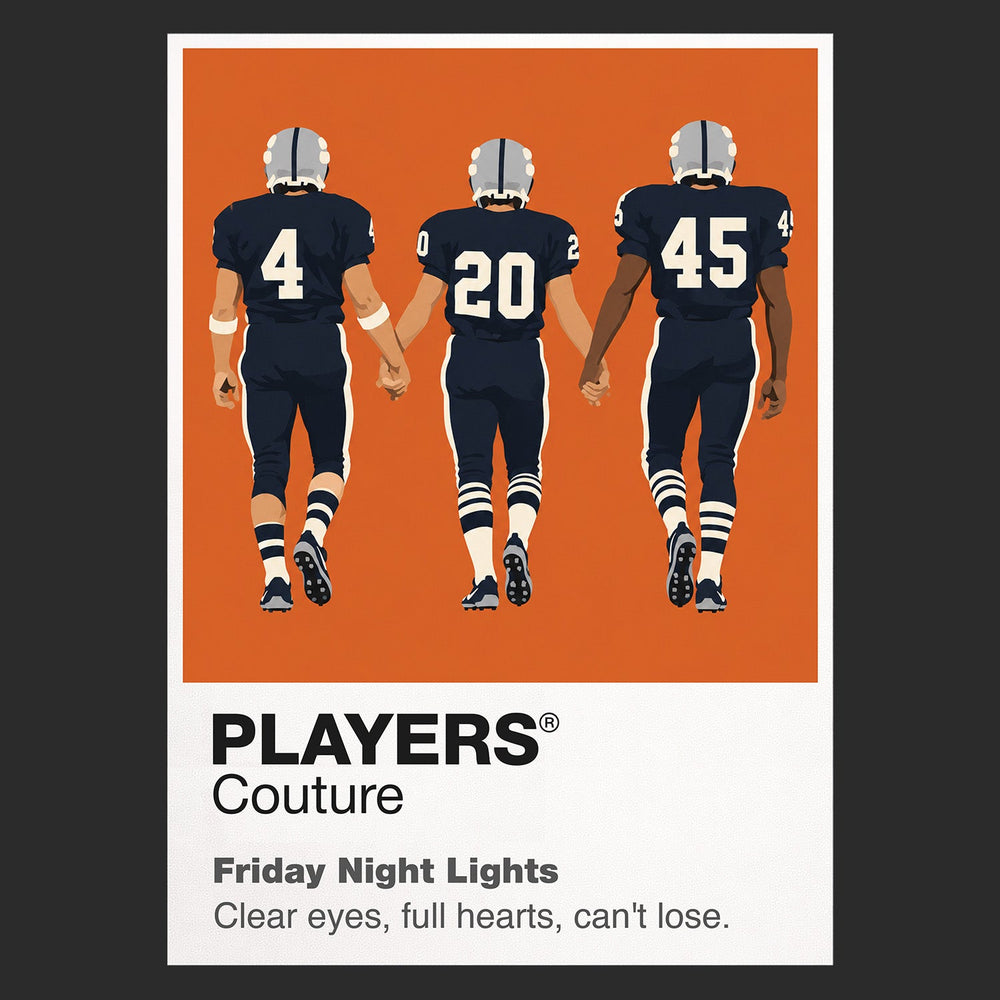 Friday Night Lights Coach Taylor and the Dillon Panthers beneath Texas stadium lights Icon Frame artwork in black