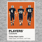 Friday Night Lights Coach Taylor and the Dillon Panthers beneath Texas stadium lights Icon Frame artwork in grey