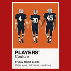 Friday Night Lights Coach Taylor and the Dillon Panthers beneath Texas stadium lights Icon Frame artwork in red