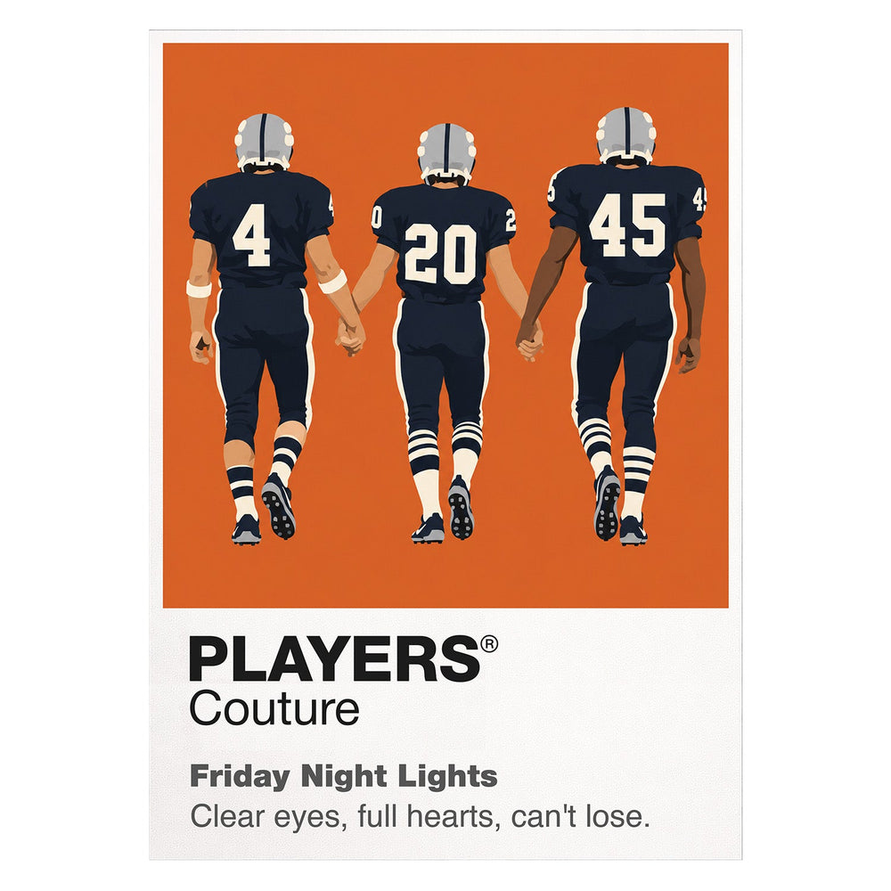 Friday Night Lights Coach Taylor and the Dillon Panthers beneath Texas stadium lights Icon Frame artwork on white