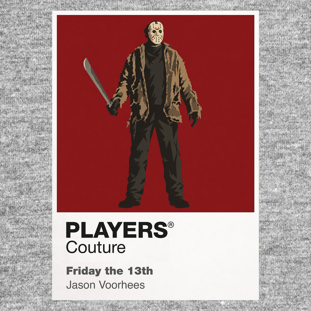 Friday the 13th Jason Voorhees' hockey mask and machete against the dark woodland of Camp Crystal Lake Icon Frame artwork in grey