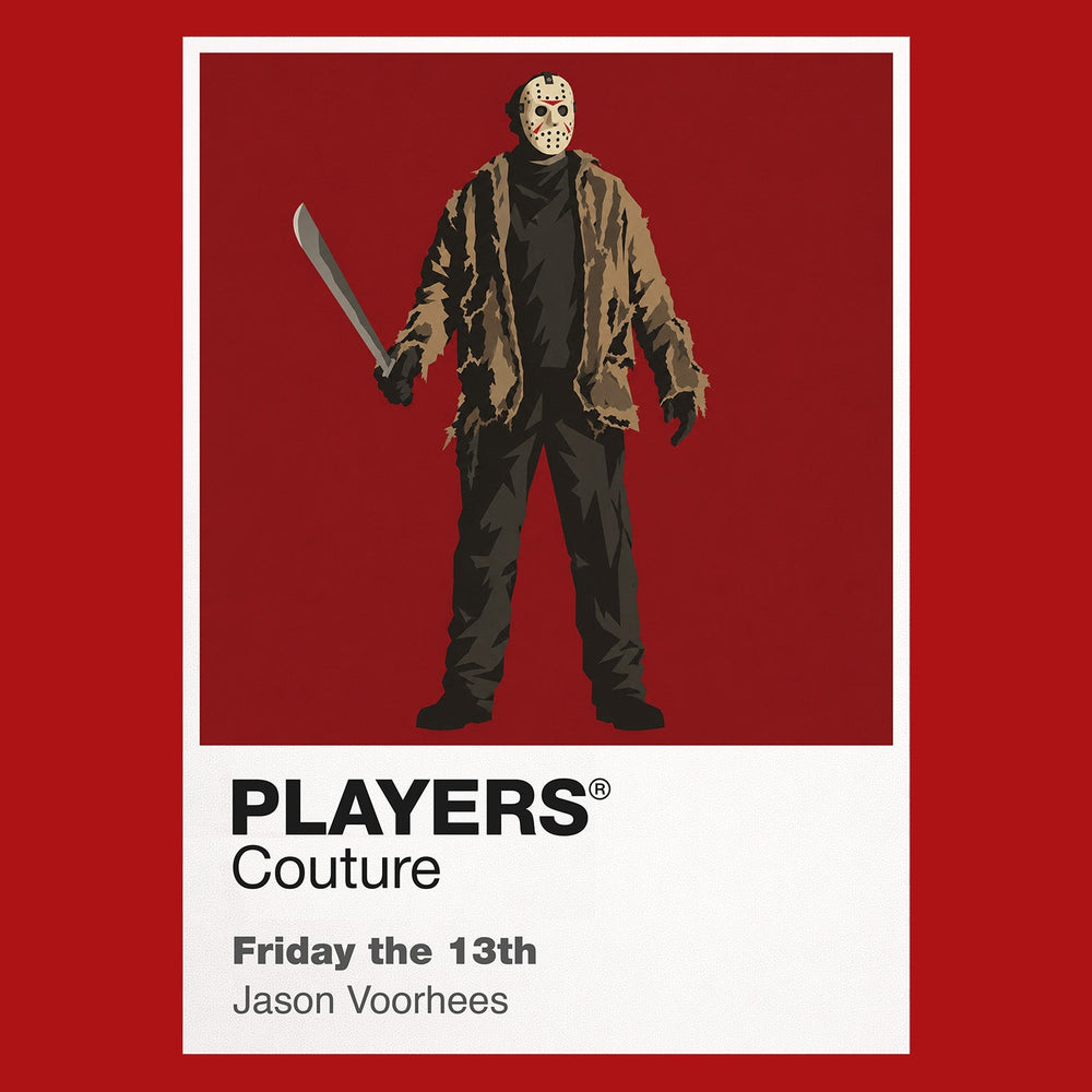 Friday the 13th Jason Voorhees' hockey mask and machete against the dark woodland of Camp Crystal Lake Icon Frame artwork in red