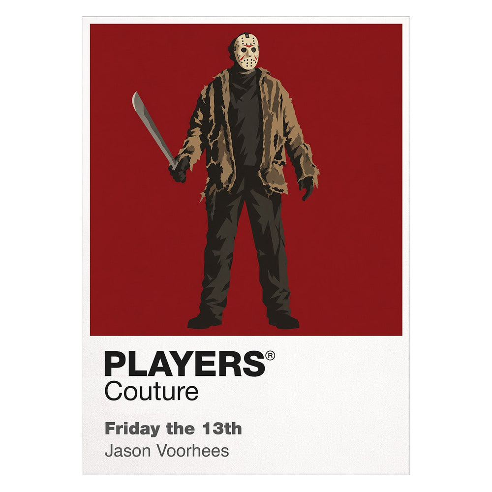 Friday the 13th Jason Voorhees' hockey mask and machete against the dark woodland of Camp Crystal Lake Icon Frame artwork on white