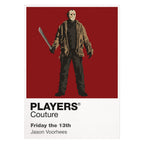 Friday the 13th Jason Voorhees' hockey mask and machete against the dark woodland of Camp Crystal Lake Icon Frame artwork on white