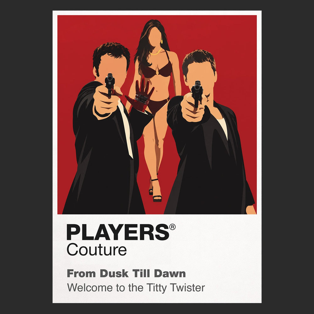 From Dusk Till Dawn Seth and Richie Gecko entering the neon-lit Titty Twister before the crime film becomes vampire horror Icon Frame artwork in black